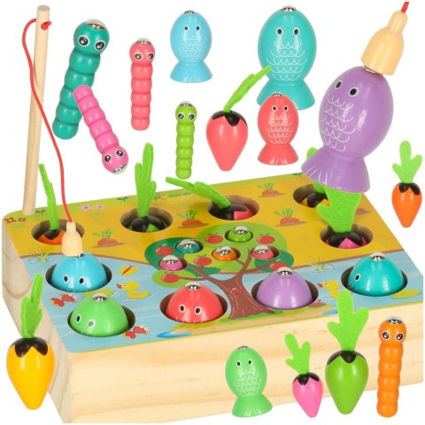 Gra drewniana montessori łowienie rybek marchewki robaczki Gra drewniana montessori łowienie rybek marchewki robaczki