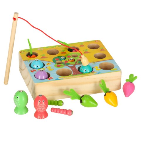Gra drewniana montessori łowienie rybek marchewki robaczki Gra drewniana montessori łowienie rybek marchewki robaczki