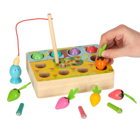 Gra drewniana montessori łowienie rybek marchewki robaczki Gra drewniana montessori łowienie rybek marchewki robaczki