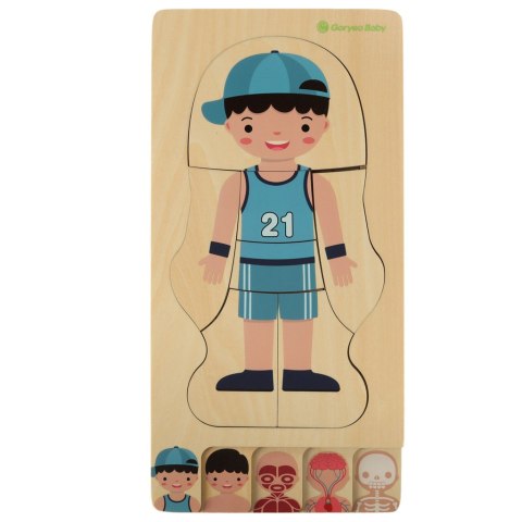 Puzzle drewniane warstwowe budowa ciała montessori chłopiec Puzzle drewniane warstwowe budowa ciała montessori chłopiec