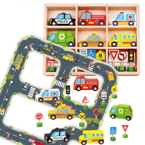 TOOKY TOY Droga Autostrada Puzzle + Pojazdy Samochody Znaki Drogowe TOOKY TOY Droga Autostrada Puzzle + Pojazdy Samochody Znaki Drogowe