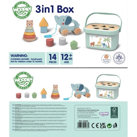 WOOPIE GREEN Pudełko Sorter Box 3w1 Klocki Piramidka Słonik FSC WOOPIE GREEN Pudełko Sorter Box 3w1 Klocki Piramidka Słonik FSC