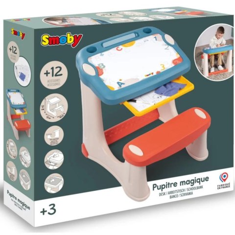 SMOBY Stolik z Tablicą Do Rysowania Biurko z Ławką + 12 akcesoriów SMOBY Stolik z Tablicą Do Rysowania Biurko z Ławką + 12 akcesoriów
