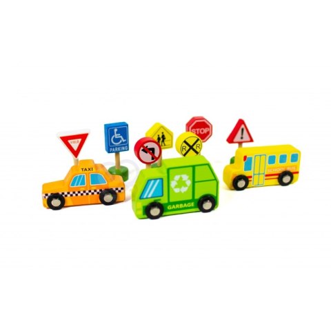 TOOKY TOY Zestaw Drewnianych Pojazdów i Znaków Drogowych TOOKY TOY Zestaw Drewnianych Pojazdów i Znaków Drogowych