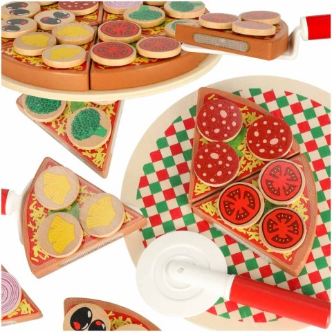 Pizza drewniany zestaw do zabawy na rzep akcesoria łopatka nóż talerz nauka krojenia 20cm Pizza drewniany zestaw do zabawy na rzep akcesoria łopatka nóż talerz nauka krojenia 20cm