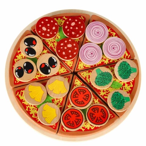 Pizza drewniany zestaw do zabawy na rzep akcesoria łopatka nóż talerz nauka krojenia 20cm Pizza drewniany zestaw do zabawy na rzep akcesoria łopatka nóż talerz nauka krojenia 20cm
