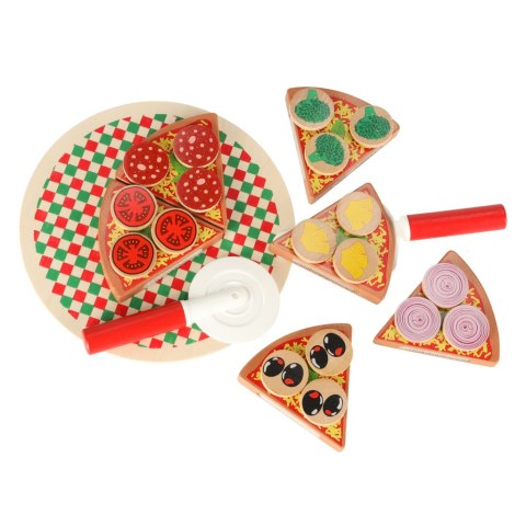 Pizza drewniany zestaw do zabawy na rzep akcesoria łopatka nóż talerz nauka krojenia 20cm Pizza drewniany zestaw do zabawy na rzep akcesoria łopatka nóż talerz nauka krojenia 20cm