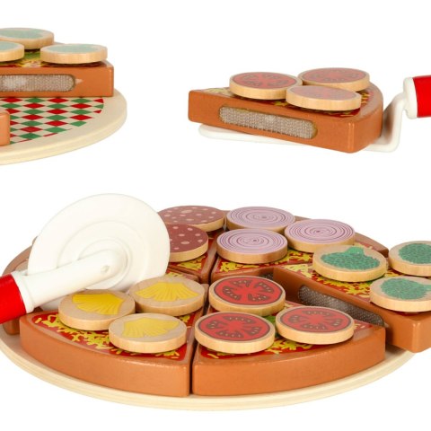 Pizza drewniany zestaw do zabawy na rzep akcesoria łopatka nóż talerz nauka krojenia 20cm Pizza drewniany zestaw do zabawy na rzep akcesoria łopatka nóż talerz nauka krojenia 20cm