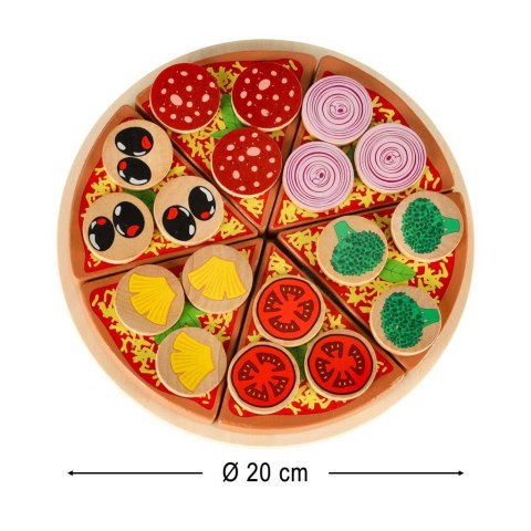 Pizza drewniany zestaw do zabawy na rzep akcesoria łopatka nóż talerz nauka krojenia 20cm Pizza drewniany zestaw do zabawy na rzep akcesoria łopatka nóż talerz nauka krojenia 20cm