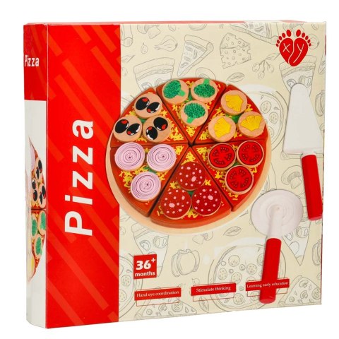 Pizza drewniany zestaw do zabawy na rzep akcesoria łopatka nóż talerz nauka krojenia 20cm Pizza drewniany zestaw do zabawy na rzep akcesoria łopatka nóż talerz nauka krojenia 20cm