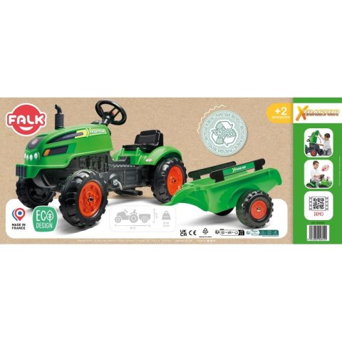FALK Traktorek X Tractor Zielony z Przyczepką Klakson od 2 Lat FALK Traktorek X Tractor Zielony z Przyczepką Klakson od 2 Lat