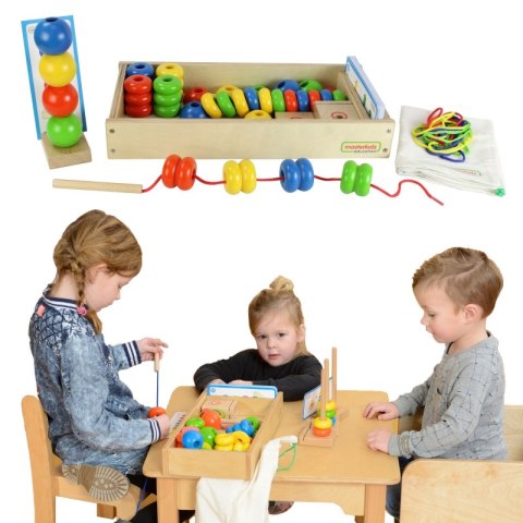 MASTERKIDZ Duża Drewniana Nawlekanka Sznurowanka Karty w pudełku Montessori MASTERKIDZ Duża Drewniana Nawlekanka Sznurowanka Karty w pudełku Montessori