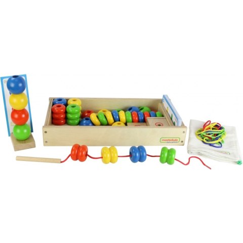 MASTERKIDZ Duża Drewniana Nawlekanka Sznurowanka Karty w pudełku Montessori MASTERKIDZ Duża Drewniana Nawlekanka Sznurowanka Karty w pudełku Montessori