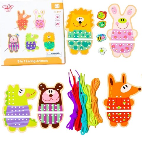 TOOKY TOY Drewniana Gra Zręcznościowa Zwierzątka do Sznurowania 5w1 TOOKY TOY Drewniana Gra Zręcznościowa Zwierzątka do Sznurowania 5w1