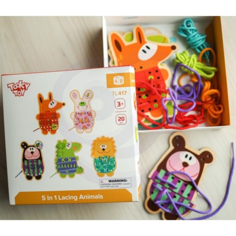 TOOKY TOY Drewniana Gra Zręcznościowa Zwierzątka do Sznurowania 5w1 TOOKY TOY Drewniana Gra Zręcznościowa Zwierzątka do Sznurowania 5w1