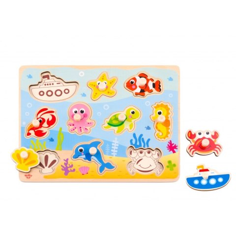 TOOKY TOY Drewniane Puzzle Montessori Morze z Pinezkami Dopasuj Kształty TOOKY TOY Drewniane Puzzle Montessori Morze z Pinezkami Dopasuj Kształty
