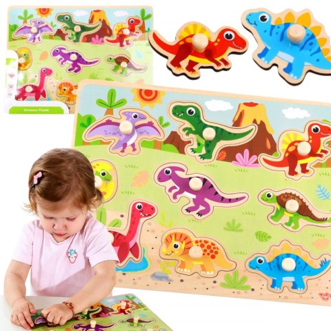 TOOKY TOY Drewniane Puzzle Montessori Układanka Dinozaury Kształty TOOKY TOY Drewniane Puzzle Montessori Układanka Dinozaury Kształty