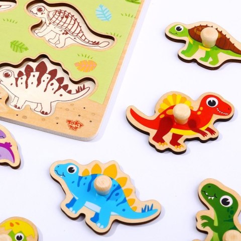 TOOKY TOY Drewniane Puzzle Montessori Układanka Dinozaury Kształty TOOKY TOY Drewniane Puzzle Montessori Układanka Dinozaury Kształty