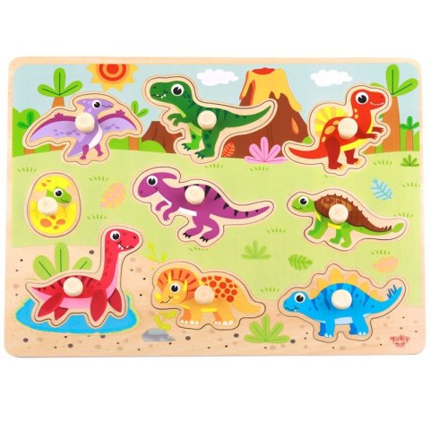 TOOKY TOY Drewniane Puzzle Montessori Układanka Dinozaury Kształty TOOKY TOY Drewniane Puzzle Montessori Układanka Dinozaury Kształty