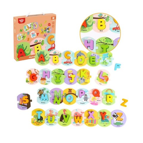 TOOKY TOY Drewniane Puzzle Montessori Układanka Nauka Alfabetu Liter Słów Alfabet Grube Klocki 26 el. TOOKY TOY Drewniane Puzzle Montessori Układanka Nauka Alfabetu Liter Słów Alfabet Grube Klocki 26 el.