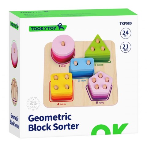 TOOKY TOY Drewniany Sorter Geometryczny Nauka Kształtów Liczenia TOOKY TOY Drewniany Sorter Geometryczny Nauka Kształtów Liczenia