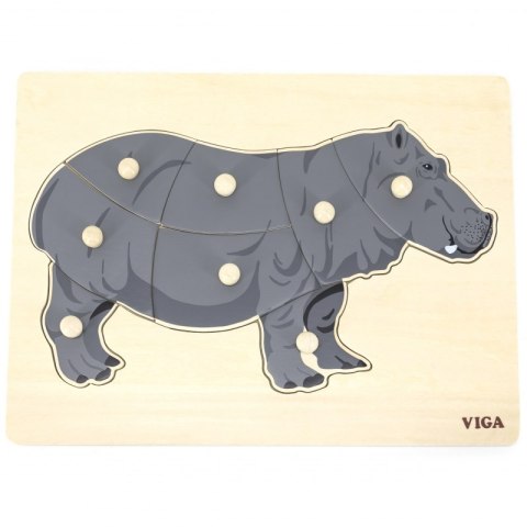 VIGA Drewniane Puzzle Montessori Hipopotam z Pinezkami VIGA Drewniane Puzzle Montessori Hipopotam z Pinezkami