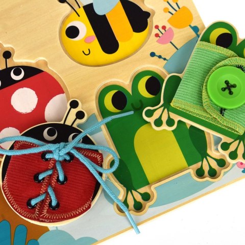 TOOKY TOY Drewniana Tablica Edukacyjna Sorter Trening Ćwiczenia Sznurek Guzik Klamerka TOOKY TOY Drewniana Tablica Edukacyjna Sorter Trening Ćwiczenia Sznurek Guzik Klamerka