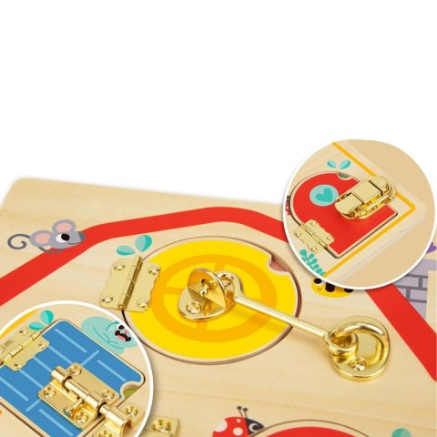 Tooky Toy Drewniana Tablica Manipulacyjna Otwieranie i Zamykanie Zamków ze Zwierzątkami Tooky Toy Drewniana Tablica Manipulacyjna Otwieranie i Zamykanie Zamków ze Zwierzątkami