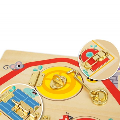 Tooky Toy Drewniana Tablica Manipulacyjna Otwieranie i Zamykanie Zamków ze Zwierzątkami Tooky Toy Drewniana Tablica Manipulacyjna Otwieranie i Zamykanie Zamków ze Zwierzątkami
