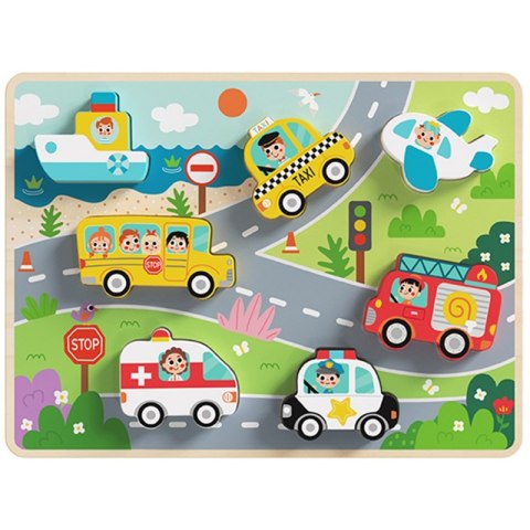 TOOKY TOY Drewniane Puzzle Montessori Pojazdy Samochody Samolot Statek Miasto Dopasuj Kształty TOOKY TOY Drewniane Puzzle Montessori Pojazdy Samochody Samolot Statek Miasto Dopasuj Kształty