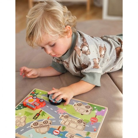 TOOKY TOY Drewniane Puzzle Montessori Pojazdy Samochody Samolot Statek Miasto Dopasuj Kształty TOOKY TOY Drewniane Puzzle Montessori Pojazdy Samochody Samolot Statek Miasto Dopasuj Kształty