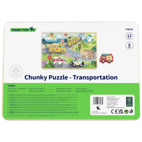 TOOKY TOY Drewniane Puzzle Montessori Pojazdy Samochody Samolot Statek Miasto Dopasuj Kształty TOOKY TOY Drewniane Puzzle Montessori Pojazdy Samochody Samolot Statek Miasto Dopasuj Kształty