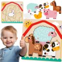 TOOKY TOY Drewniane Puzzle Montessori Wielowarstwowe Tablica Zwierzątka na Farmie 7 el.