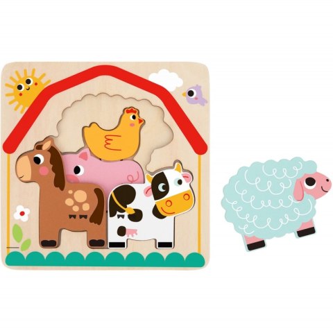 TOOKY TOY Drewniane Puzzle Montessori Wielowarstwowe Tablica Zwierzątka na Farmie 7 el. TOOKY TOY Drewniane Puzzle Montessori Wielowarstwowe Tablica Zwierzątka na Farmie 7 el.