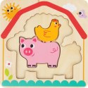 TOOKY TOY Drewniane Puzzle Montessori Wielowarstwowe Tablica Zwierzątka na Farmie 7 el.