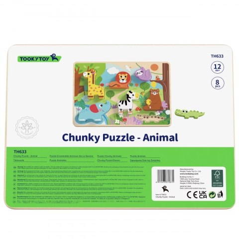 TOOKY TOY Drewniane Puzzle Montessori Zwierzątka ZOO Safari Dopasuj Kształty TOOKY TOY Drewniane Puzzle Montessori Zwierzątka ZOO Safari Dopasuj Kształty