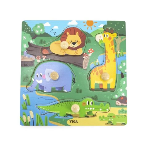 VIGA Drewniane Puzzle z Pinezkami Dzikie Zwierzęta VIGA Drewniane Puzzle z Pinezkami Dzikie Zwierzęta