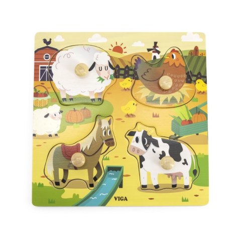 VIGA Drewniane Puzzle z Pinezkami Farma 12m+ VIGA Drewniane Puzzle z Pinezkami Farma 12m+