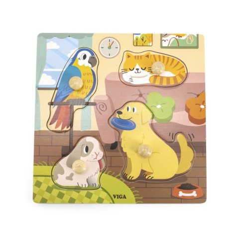 VIGA Drewniane Puzzle z Pinezkami Zwierzęta Domowe VIGA Drewniane Puzzle z Pinezkami Zwierzęta Domowe