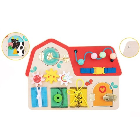 TOOKY TOY Drewniana Tablica Montessori Manipulacyjna Zamki Zębatki Pętle TOOKY TOY Drewniana Tablica Montessori Manipulacyjna Zamki Zębatki Pętle