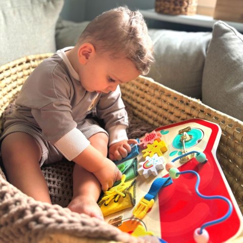 TOOKY TOY Drewniana Tablica Montessori Manipulacyjna Zamki Zębatki Pętle TOOKY TOY Drewniana Tablica Montessori Manipulacyjna Zamki Zębatki Pętle