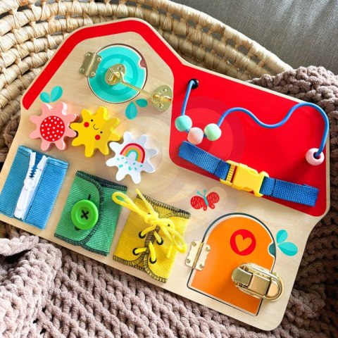 TOOKY TOY Drewniana Tablica Montessori Manipulacyjna Zamki Zębatki Pętle TOOKY TOY Drewniana Tablica Montessori Manipulacyjna Zamki Zębatki Pętle