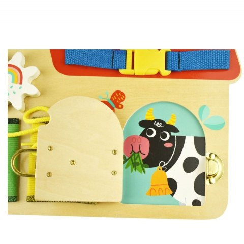 TOOKY TOY Drewniana Tablica Montessori Manipulacyjna Zamki Zębatki Pętle TOOKY TOY Drewniana Tablica Montessori Manipulacyjna Zamki Zębatki Pętle