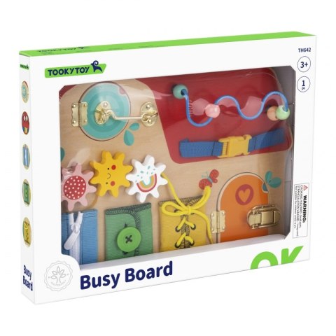 TOOKY TOY Drewniana Tablica Montessori Manipulacyjna Zamki Zębatki Pętle TOOKY TOY Drewniana Tablica Montessori Manipulacyjna Zamki Zębatki Pętle