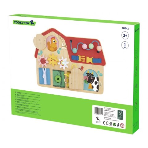 TOOKY TOY Drewniana Tablica Montessori Manipulacyjna Zamki Zębatki Pętle TOOKY TOY Drewniana Tablica Montessori Manipulacyjna Zamki Zębatki Pętle