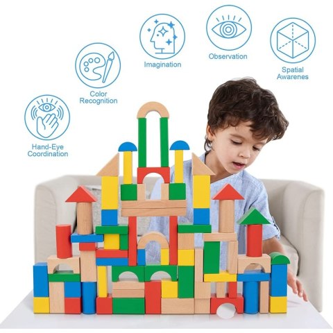 TOOKY TOY Drewniane Kolorowe Klocki Do Układania Figury Montessori TOOKY TOY Drewniane Kolorowe Klocki Do Układania Figury Montessori