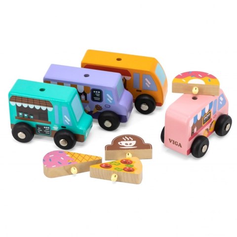 VIGA Drewniany Zestaw Food Trucki Pojazdy cukierni 4 autka VIGA Drewniany Zestaw Food Trucki Pojazdy cukierni 4 autka