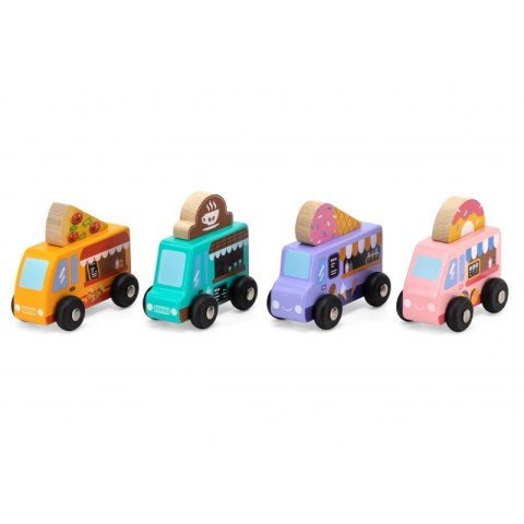VIGA Drewniany Zestaw Food Trucki Pojazdy cukierni 4 autka VIGA Drewniany Zestaw Food Trucki Pojazdy cukierni 4 autka