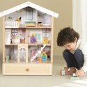CLASSIC WORLD Duży Drewniany Domek dla Lalek 2 Figurki NATURALNE DREWNO 28 el.