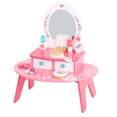 TOOKY TOY Różowa Toaletka Drewniana Do Makijażu z Lustrem TOOKY TOY Różowa Toaletka Drewniana Do Makijażu z Lustrem